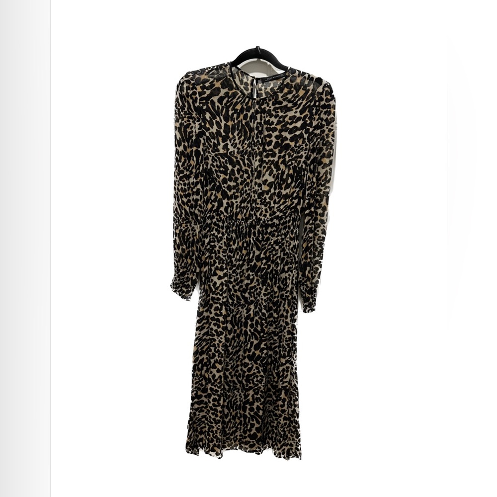 Zara Leopard Sheer Dress Midi long sleeve - Picture 2 of 8